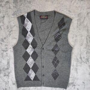 WCC Connection Argyle Diamond Button Up Vest Size Large